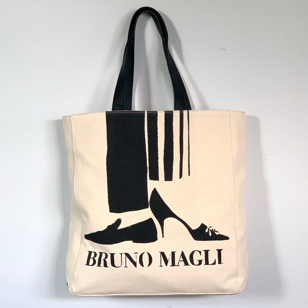 NWOT Bruno Magli Canvas Tote with Leather Straps